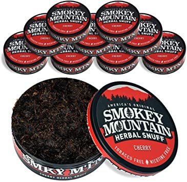 Smokey Mountain Herbal Snuff - Cherry - 10-Can Box - Nicotine-Free and Tobacco-Free