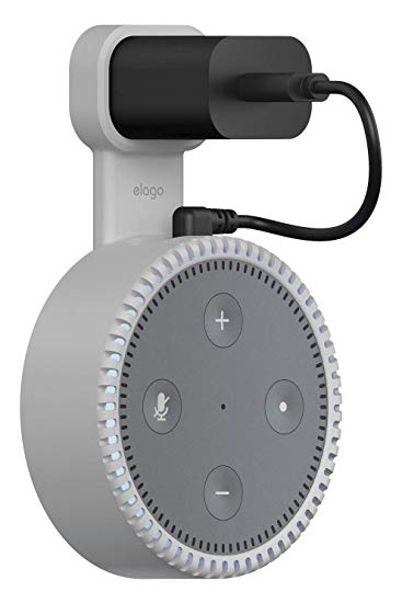 elago Echo Dot 2nd Generation Outlet Wall Mount [Light Grey] - [Short Cable Included][All Around Protection][Special Coating][Space Saving] for Amazon Alexa Echo Dot 2nd Generation