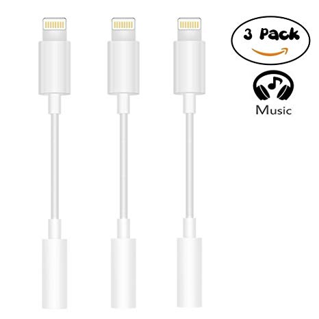 Lightning to 3.5 mm Headphone Jack Adapter,OLINKIT Connector for iPhone 7/7 plus, Support for Music Control & Calling Function (Supports iOS 10.3 White-3PACK)