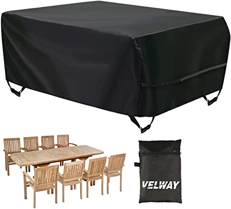 Velway Patio Furniture Cover Outdoor Waterproof Rectangular Patio Table Chair Sofa Set Cover, 108" Lx82 Wx28 H, All Weather Oxford Tear-Resistant Material with Zipper Carrying Bag Windproof Buckles