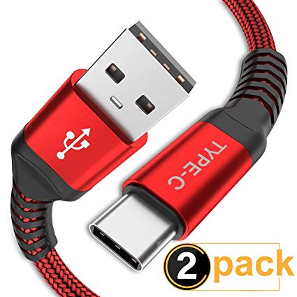 USB Type C Cable, AkoaDa (2 Pack 6.6ft) USB to USB C Cable Nylon Braided Fast Charger Cord Compatible with Samsung Galaxy S9 9 Note 8 S8 Plus,Google Pixel XL 2,LG G5 G6 V20 V30,Moto Z Z2 Force (Red)