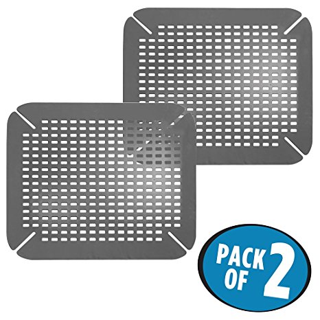 mDesign Adjustable Kitchen Sink Protector Mat - Pack of 2, Charcoal