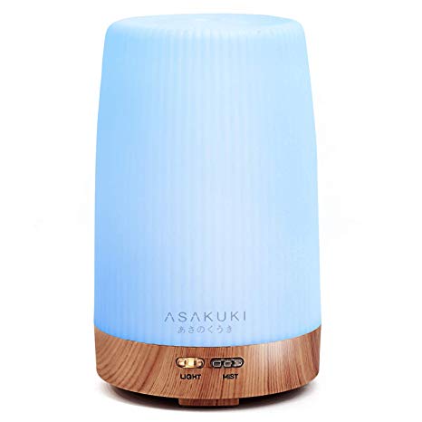 ASAKUKI Essential Oil Diffuser, Mini 5 In 1 Ultrasonic Aromatherapy Diffuser 100ml, Waterless Auto-Off, 7-Color LED Light with Adjustable Mist Mode for Baby Bedroom Home