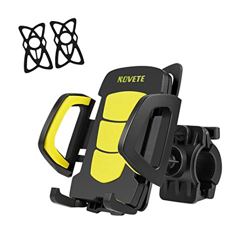 NOVETE Upgraded Bike Phone Mount, Bicycle and Motorcycle Mobile Phone Holder, for Android and iOS Phones, 2 Silicone Pads, 360°Adjustable Rotation, Fit for Diameter 0.71"-1.57" Handlebar