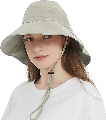 Women's Cotton Sun Hat with Neck Flap, Packable Wide Brim UV Protection Shade Cap for Fishing Hiking Garden Beach Golf Safari