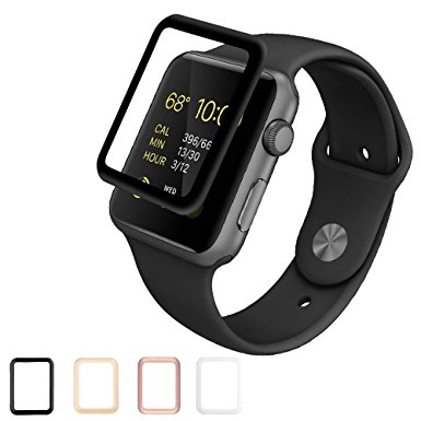 AMOVO Apple Watch Screen Protector, Apple Watch 42mm Series 2 Screen Protector [Full Coverage] [Scratch Free] 42mm Apple Watch Tempered Glass (Black)