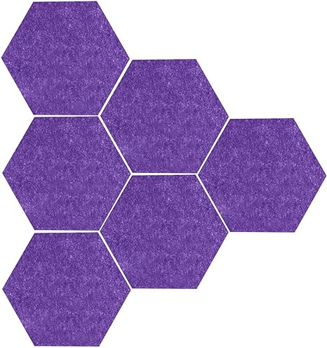 Felt Bulletin Board, 6pcs Felt Tile Board Hexagon Push Pin Board, Wall Stickers Self Adhesive Hexagon Cork Board, Bulletin Board, Pin Board, Felt Tiles for Home Office Classroom (Purple)