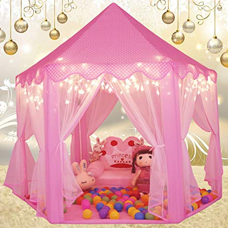 Monobeach Kids Play Tent Girls Toys Princess Castle Play Tent Kids Playhouse with Star Lights Gift for Children Indoor & Outdoor Games(Pink)