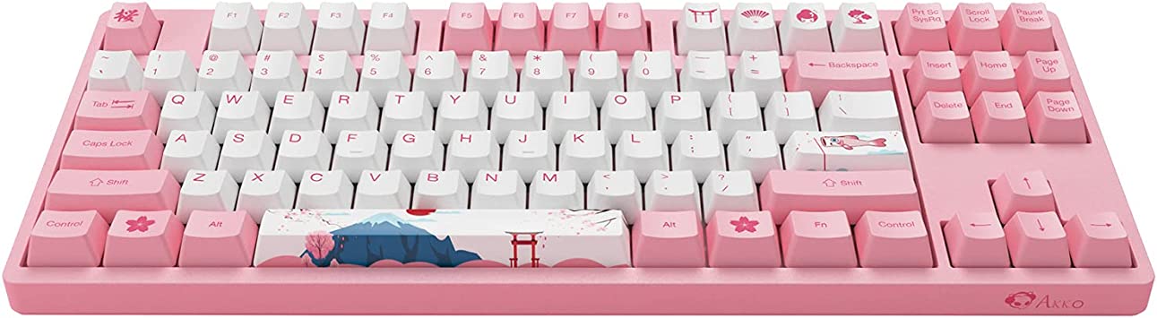 Akko World Tour Tokyo 87-Key TKL R1 Wired Pink Gaming Mechanical Keyboard, Programmable with OEM Profiled PBT Dye-Sub Keycaps and N-Key Rollover (Akko 2nd Gen Orange Tactile Switch)