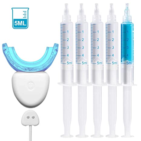 OriHea Upgrade Teeth Whitening Kit, 35% Carbamide Peroxide, Desensitizing Gel Syringes (1-Pack),5ml Gel Syringes (4-Pack), IPX7 Waterproof Magnetic USB charging, Soft Silicone Tray Case, 16 LED Light