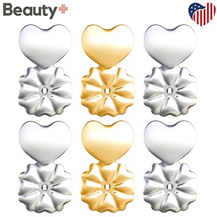 Beauty  Magic Earring Lifts Bax - 3 Pairs 18k Gold & Sterling Silver Hypoallergenic Adjustable Earring Lifters Lift - As Seen On TV - 1 Pair 18k Gold Plated 2 Pairs 925 Sterling Silver -Bax Magic Lobe