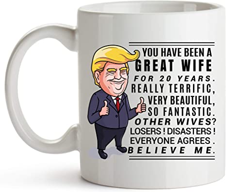 YouNique Designs 20 Year Anniversary Coffee Mug for Her, 11 Ounces, Trump Mug, 20th Wedding Anniversary Cup For Wife