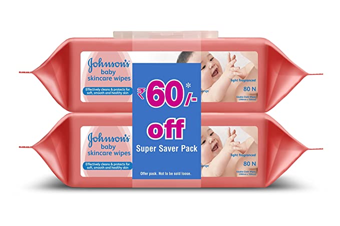Johnson's Baby Skincare Wipes (2 Packs, 80 Sheets per Pack)