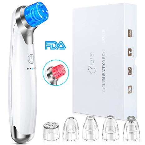[Upgraded Version] BESTOPE Blackhead Remover Pore Vacuum Extractor Tool Kit with 5 Probe Heads Electric Facial Pore Cleanser with Red and Blue Light for Skin Care