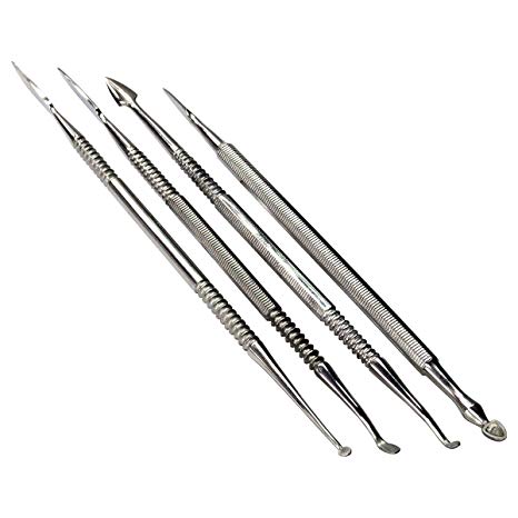 HTS 156C1 4 Pc Stainless Steel Spearhead Carver Wax & Clay Sculpting Tool Set
