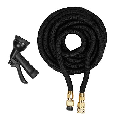 25 Ft Garden Hose Pipe with Water Spray Gun Expandable Flexible Hose Pipe Solid Brass Fittings Super Light Weight Natural Latex Triple Layer 8 Setting Sprayer Magic Hose(Black)