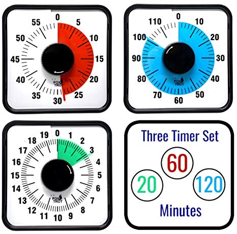 3 Pack of Visual Timer 20 Minute 60 Minute and 120 Minute - Magnetic Back, Leg Stands, or Hang On Walls