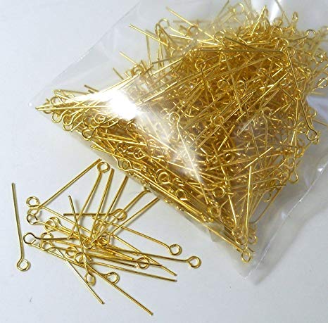 Rockin Beads Brand, 500 Gold Plated Brass Jewelry Eye-rosary Pins 1 Inch 22 Guage .027dia Inch Wholesale Eyepins Lot