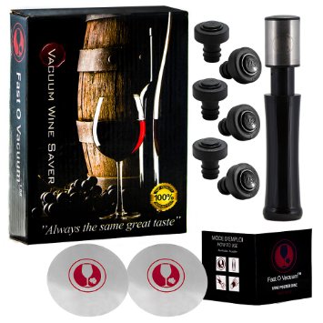FastOVacuum Wine Preserver Pump - Wine Sealer - Wine Saver With 6 Stoppers and 2 Disc Wine Pourers
