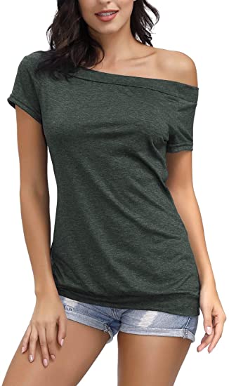 DLOREUK Women's Off The Shoulder Tops Summer Casual Short Sleeve Blouse T Shirts