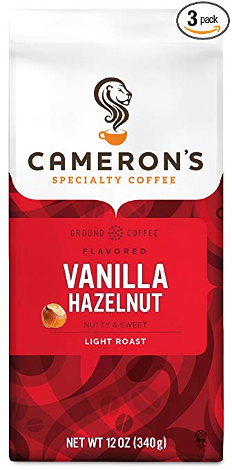 Cameron's Coffee Roasted Ground Coffee Bag, Flavored, Vanilla Hazelnut, 12 Ounce (Pack of 3)