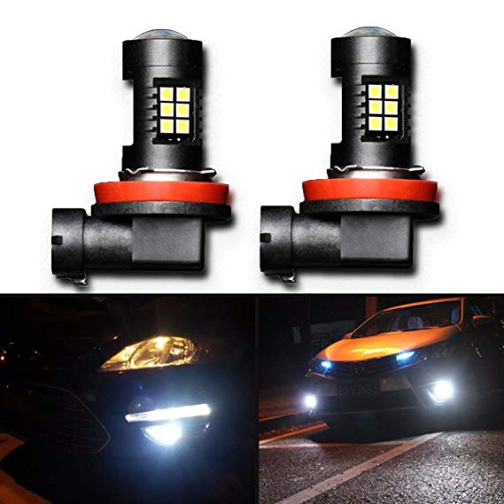 2pcs H11 LED Fog Light Bulbs with Projector for DRL or Fog Lights 3030 1200 lms 21smd 6000K H11 H8 H16 H11LL H8LL LED Bulb for Fog Light Bulbs Lamps Replacement 6000K Xenon White 1 Year Warranty