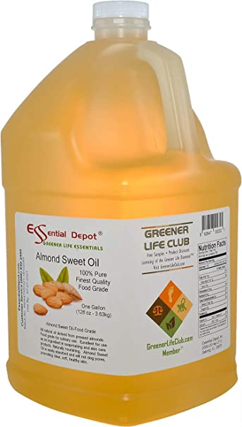 Almond Sweet Oil - 1 Gallon - 128 oz - Safety Sealed HDPE Container with resealable Cap - 100% Pure and Natural for Hair, Skin, Massage and Cooking