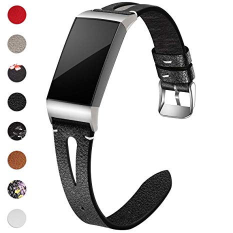 Maledan Bands Compatible for Fitbit Charge 3 and Charge 3 SE Fitness Activity Tracker, Slim Genuine Leather Band Replacement Accessories Strap for Charge3 Special Edition, Women Men