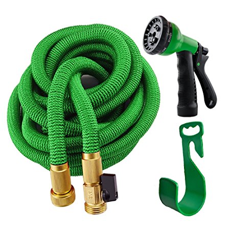 Expanding Garden Hose with Hanger,Kamlif Expandable Garden Hoses With Spray Nozzle,Strongest TPS,Solid Brass Connector Fitting ( 3/4 Inch By 75 Feet,Green )
