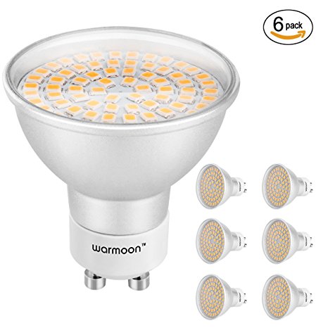 Warmoon GU10 LED Bulbs, 5W Warm White, 3000K, 550lm, 120 Degree Beam Angle, Corn Spotlight, 50W Halogen Bulbs Equivalent, Standard Size LED Light Bulbs(Pack of 6)
