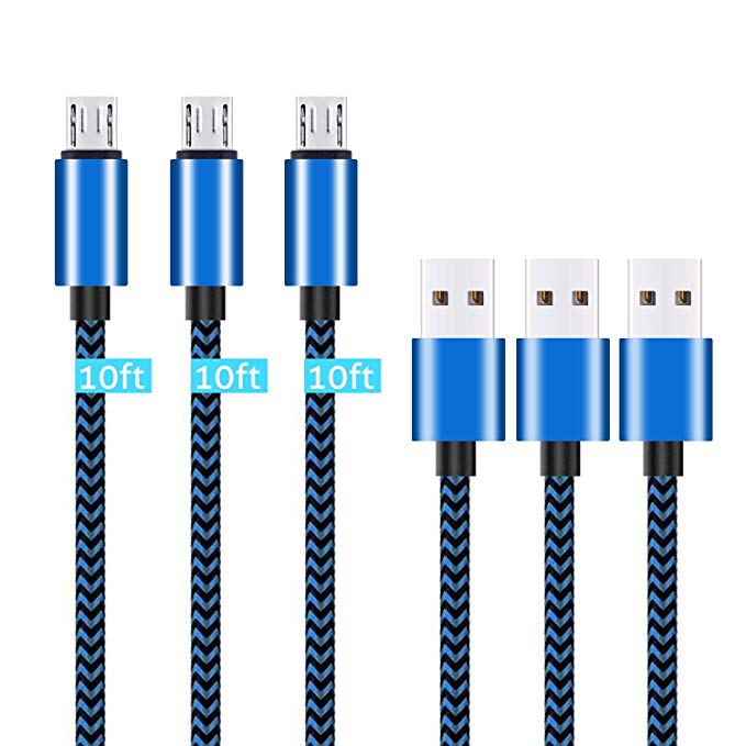 Micro USB Cable,[10ft3Pack] by Ailun,High Speed 2.0 USB A Male to Micro USB Sync & Charging Nylon Braided Cable for Android Smartphone Tablets Wall and Car Charger Connection [Blueblack]