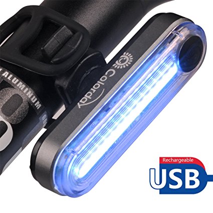 Ultra Bright Bike Tail Light - Colorday USB Rechargeable Waterproof Bicycle Rear Light - Large Button Safety Light – Easy to Install High Intensity Rear LED Accessories Fits on any Bikes, Helmets