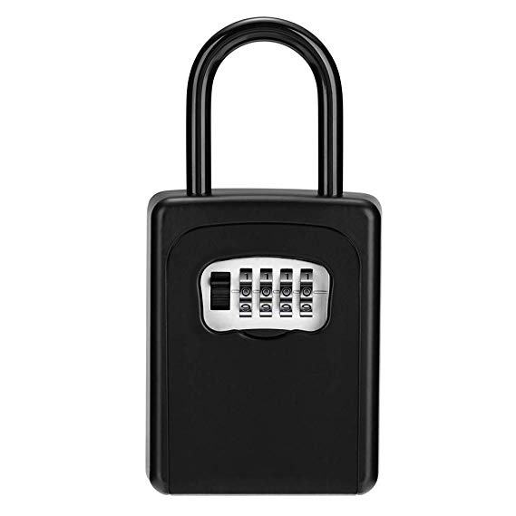 ZHENGE Combination Key Lock Box [Free of Installation] Portable Key Storage Box with Removable Hook, Weatherproof Outdoor Key Cabinet to Share and Secure Keys, Lock Safe Key Safe (Black)