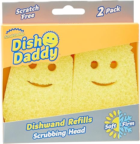 Scrub Daddy Dish Daddy Dish Wand Replacement Head Refill, Compatible with Soap Dispensing Dish Brush, Texture Changing Washing Up Sponge With Liquid Handle and Built-in Scraper - x2 Refill Heads