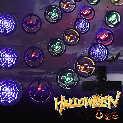 MILEXING Halloween Decorations, 2021 New Version 10ft 20 LEDs Wooden String Lights with 4 Patterns, Battery Operated Halloween Lights Decor for Home Party Garden Indoor Outdoor