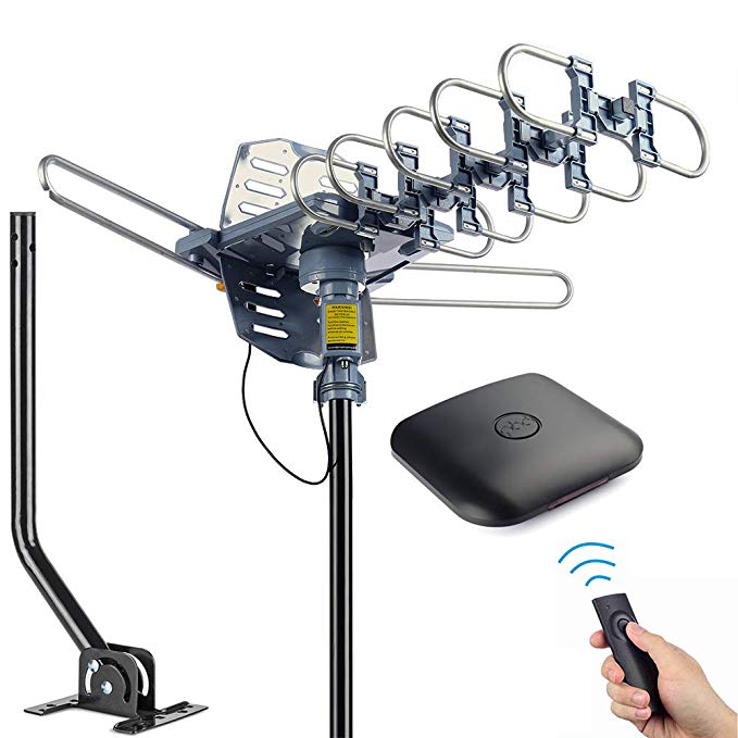 pingbingding Outdoor Antenna Digital HDTV Antenna Amplified TV Antenna 150 Miles Motorized 360 Degree Rotation with 40FT RG6 Coax Cable & Mounting Pole UHF/VHF/1080P Snap-On Installation