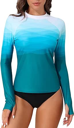 ATTRACO Women's Rash Guard Swim Shirt Long Sleeve Uv Sun Protection Quick Dry Lightweight Printed Shirts with Thumb Holes