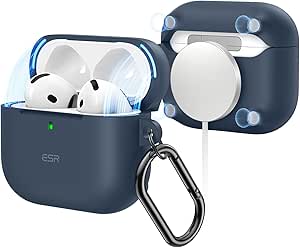 ESR for AirPods 4th Generation Case (HaloLock), Compatible with AirPods 4th Gen (2024) (USB-C), Compatible with MagSafe, Full Drop Protection Cover with Carabiner, Cloud Series, Blue