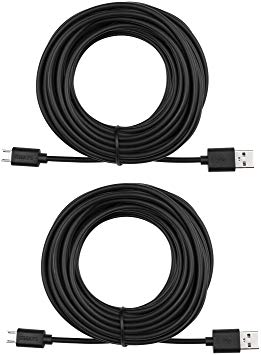 2-Pack 25ft Power Extension Cable Compatible for WyzeCam, Wyze Cam Pan, Nest Cam Indoor, Blink, Yi Camera, USB to Micro USB Charging Cord (Black)