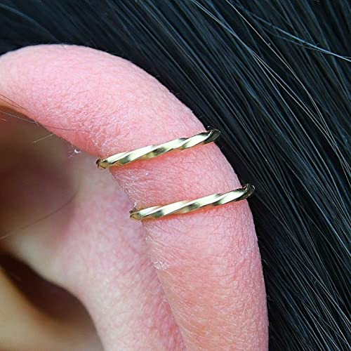 14k Gold Filled Cartilage Helix Nose Tiny Gold Hoop Earrings for Women, 7mm Twist