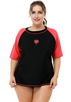 ATTRACO Women Plus Size Rash Guard Short Sleeve Rashguard UPF 50  Swimming Shirt