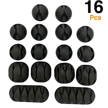 16 Pack O'Hill Multipurpose Black Cable Clips Holders for Organizing Cable Cords Home and Office, Self Adhesive Cord Holders
