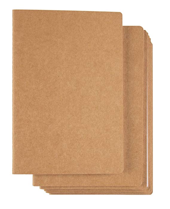 Kraft Notebook - 8-Pack Dotted Grid Notebook Journals, Pocket Journal for Travelers, Diary, Notes - A5 Size, Soft Cover, 80 Pages, Brown, 8.26 x 5.6 Inches