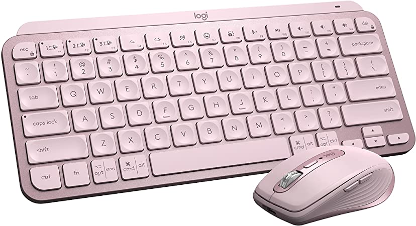 Logitech MX Keys Mini Wireless Illuminated Keyboard and MX Anywhere 3 Mouse Combo for Windows, Bluetooth Keyboard and Performance Wireless, Ergonomic, 4000DPI Sensor Mouse - USB-C, Bluetooth – Rose