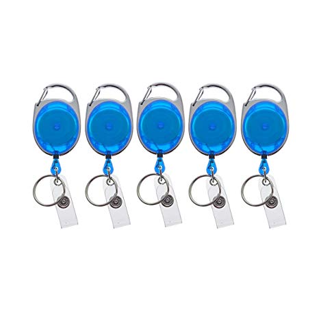 5 Pack - Premium Retractable Badge Reels with Carabiner Belt Loop Clip, Keychain and ID Holder Strap by Specialist ID (Royal Blue)