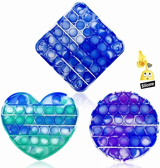3PC Pop Bubble Fidget Sensory Toy，Stress Relief and Anti-Anxiety Toy for Kids and Adults，Autism Special Needs Stress Reliever Squeeze Silicone Toy（Blue &Green &Purple ）
