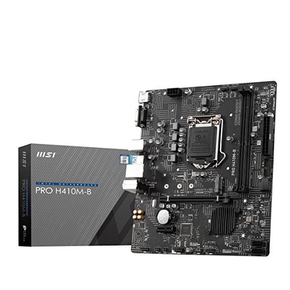 MSI PRO H410M-B Motherboard, Micro-ATX - Supports Intel Core 10th Gen Processors, LGA 1200-2 x DIMMs (2933MHz), 1 x PCIe 3.0 x16, USB 3.2 Gen1, 1G LAN, HDMI 1.4