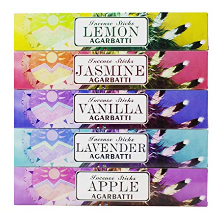 Mosfantal Premium Hand Dipped Incense Sticks - Lemon, Jasmine, Lavender, Vanilla, Apple, Variety Gift Pack (240Gram)