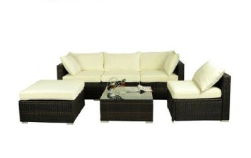 Outsunny 6 Piece Outdoor Patio PE Rattan Wicker Sofa Sectional Furniture Set Deluxe