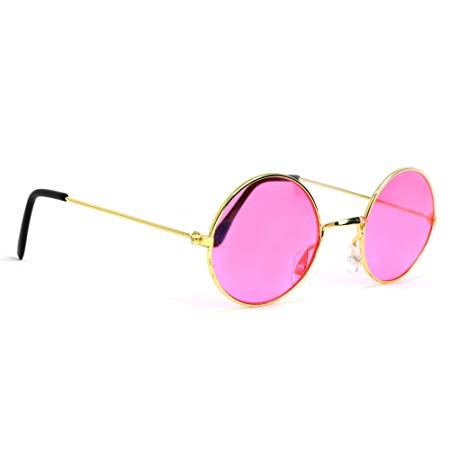 Skeleteen John Lennon Hippie Sunglasses - Pink 60's Style Circle Glasses - 1 Pair